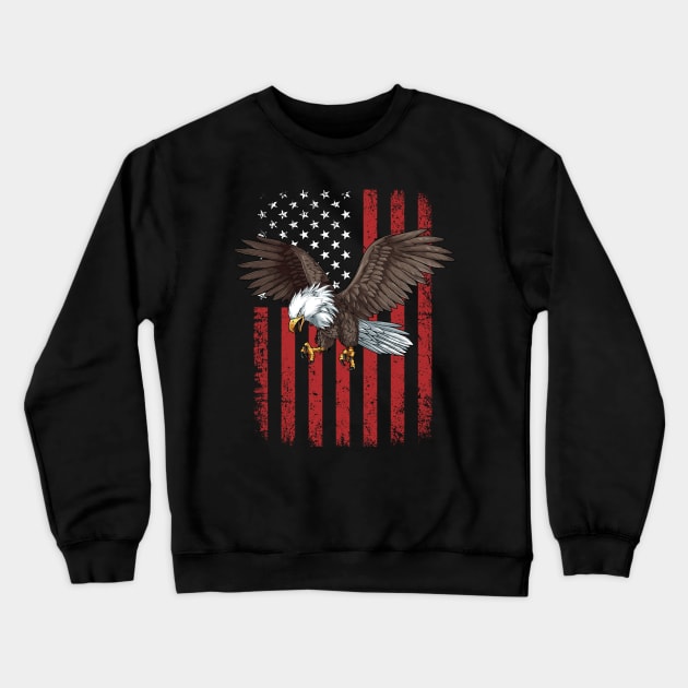Bald Eagle Retro USA Flag Crewneck Sweatshirt by Pennelli Studio
